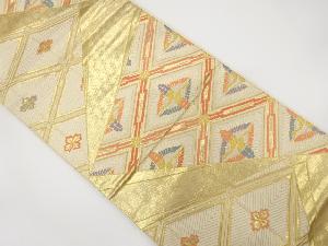 切りばめ風　向かい鶴に花菱模様織り出し　袋帯